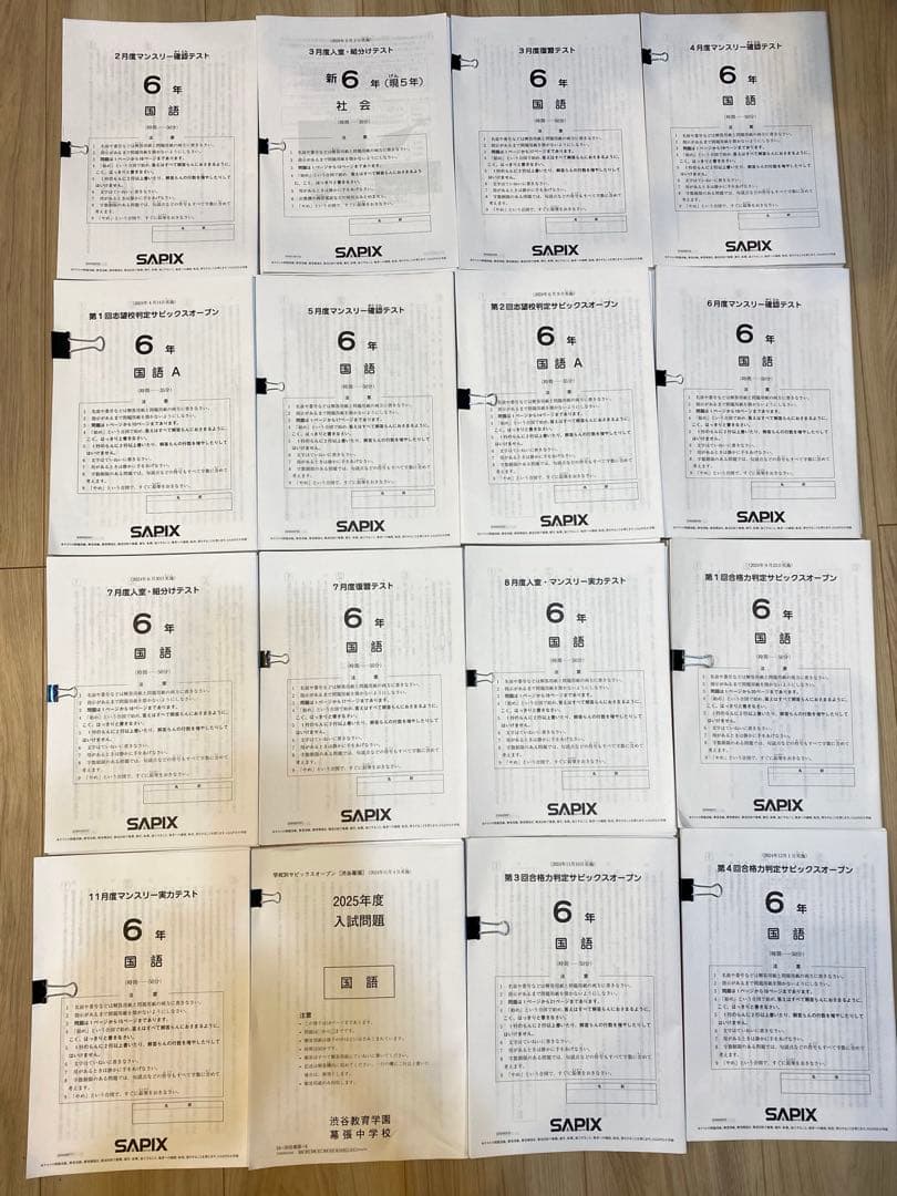 最新版 SAPIX 6年生テスト原本のフルセット2024年度
